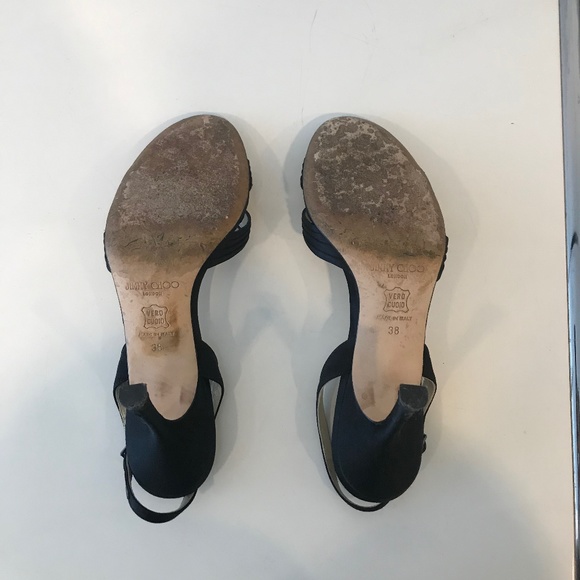 Jimmy Choo Black Silk Satin Open Toe Slingback - Picture 4 of 5